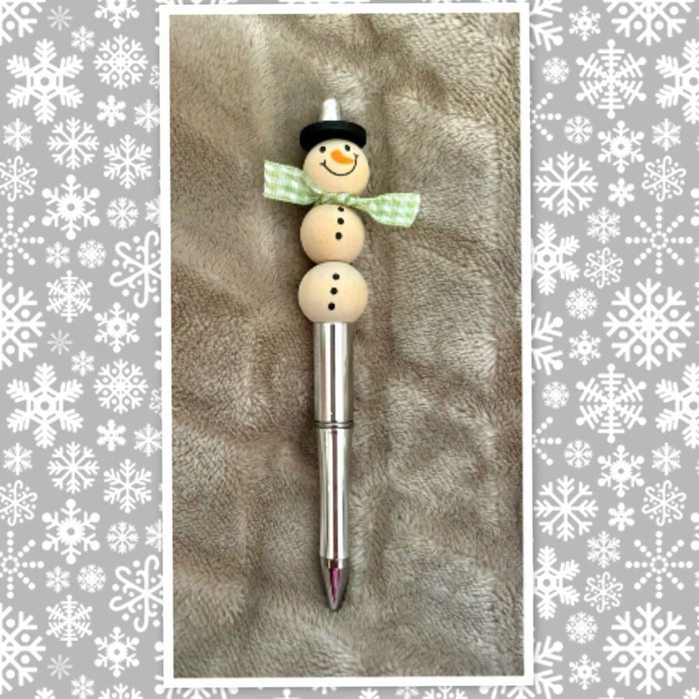 Snowman Beaded Pen, Ballpoint Pen, Writing Instrument, Beaded Pen